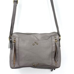 Vtg Y2K Great American‎ Leather Gray Studded Crossbody Bag Cowhide Leather Purse